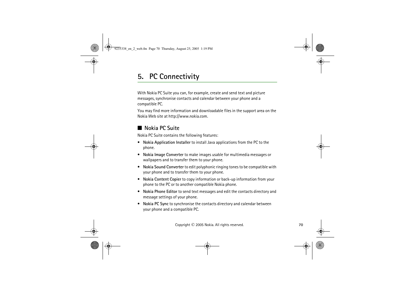 Pc connectivity, Nokia pc suite | Nokia 3105 User Manual | Page 70 / 92