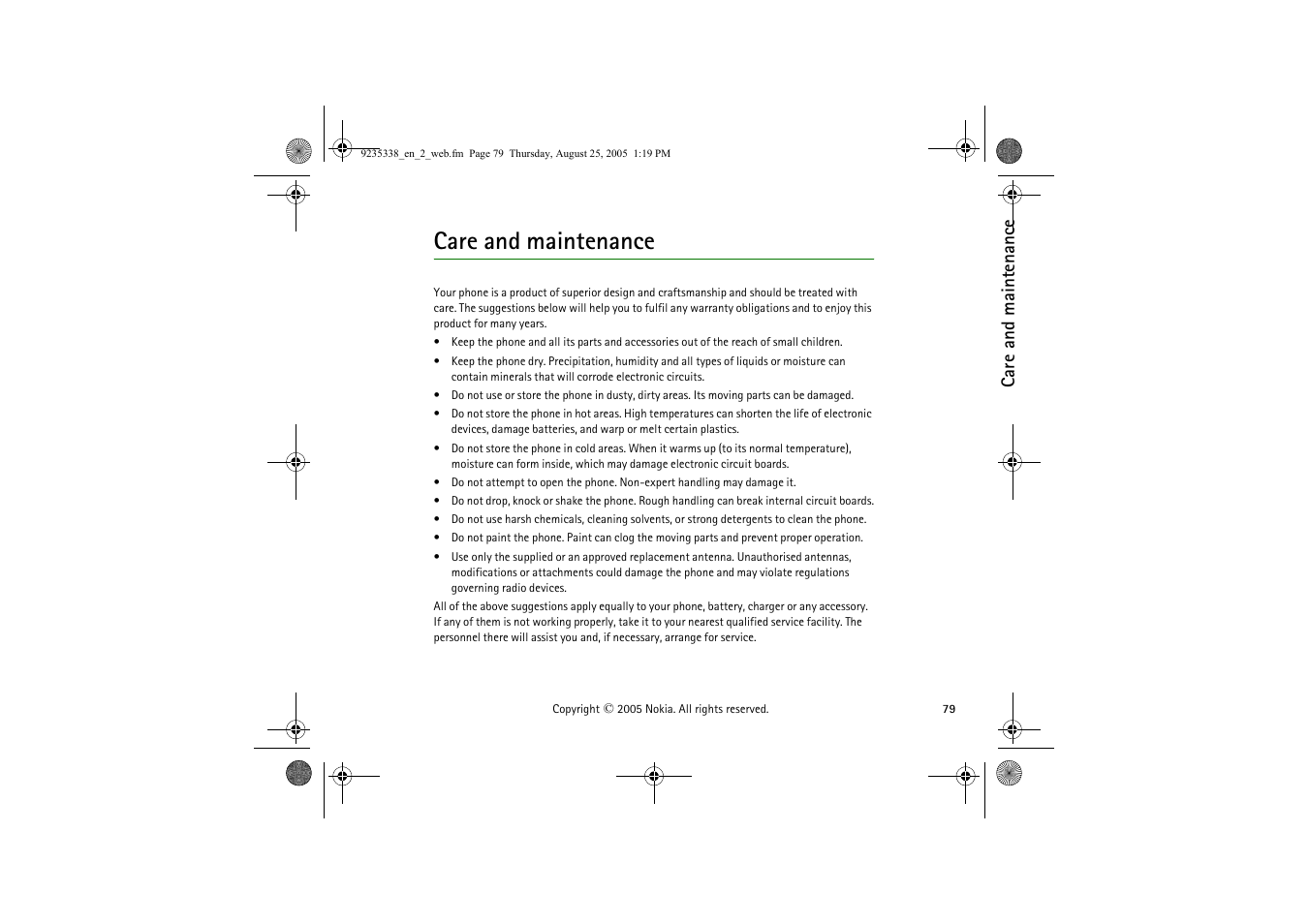 Care and maintenance | Nokia 3105 User Manual | Page 79 / 92