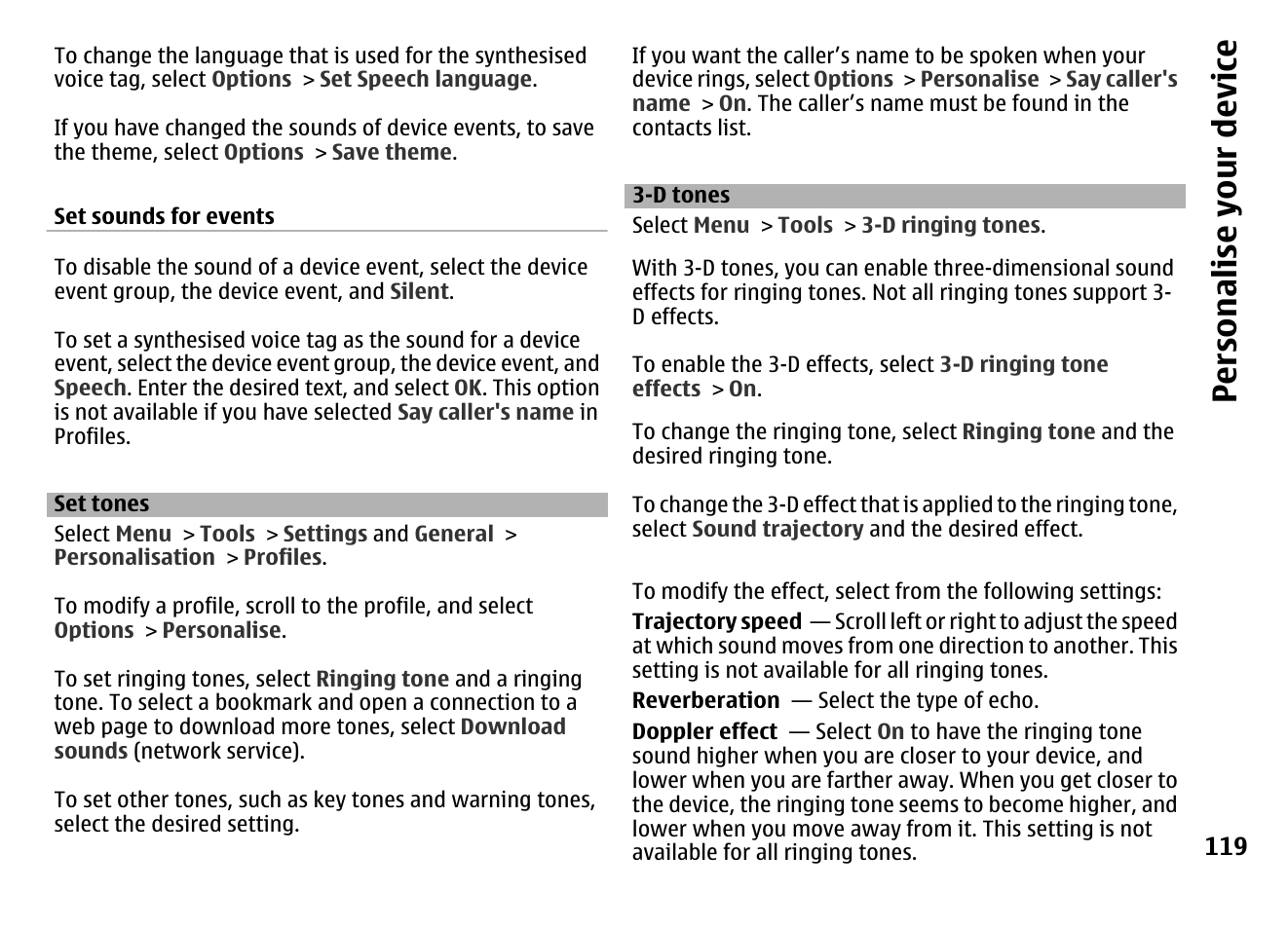 Set tones, D tones, Persona lise your de vice | Nokia MOBILE PHONE N86 User Manual | Page 119 / 159