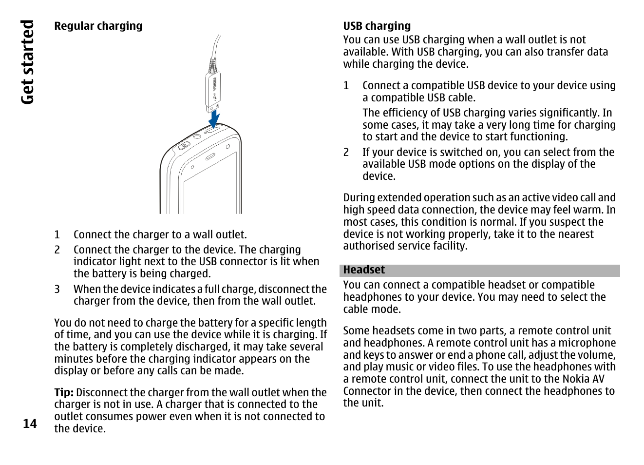 Headset, Get started | Nokia MOBILE PHONE N86 User Manual | Page 14 / 159