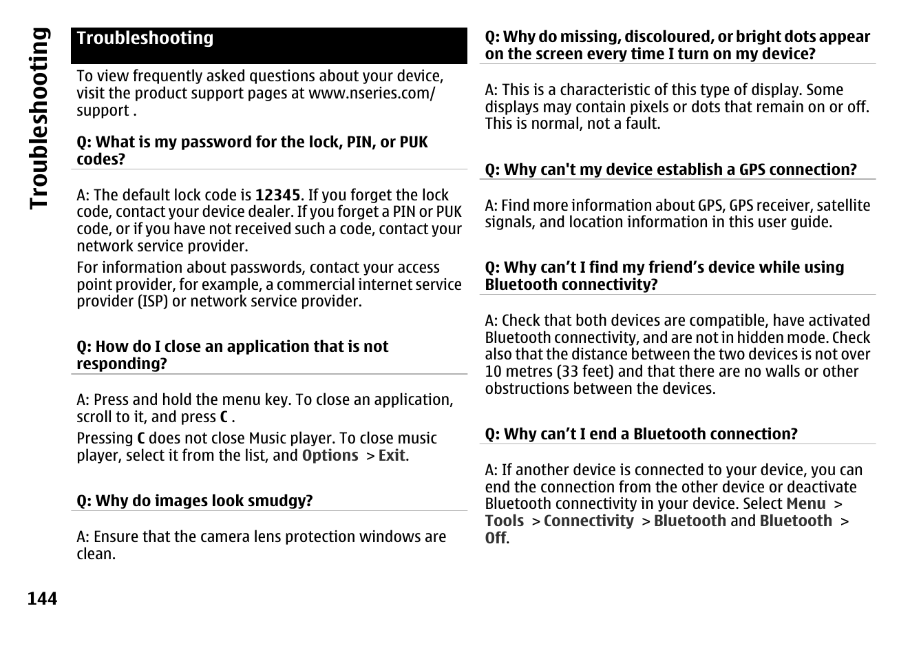 Troubleshooting, Troubl es hooti ng | Nokia MOBILE PHONE N86 User Manual | Page 144 / 159