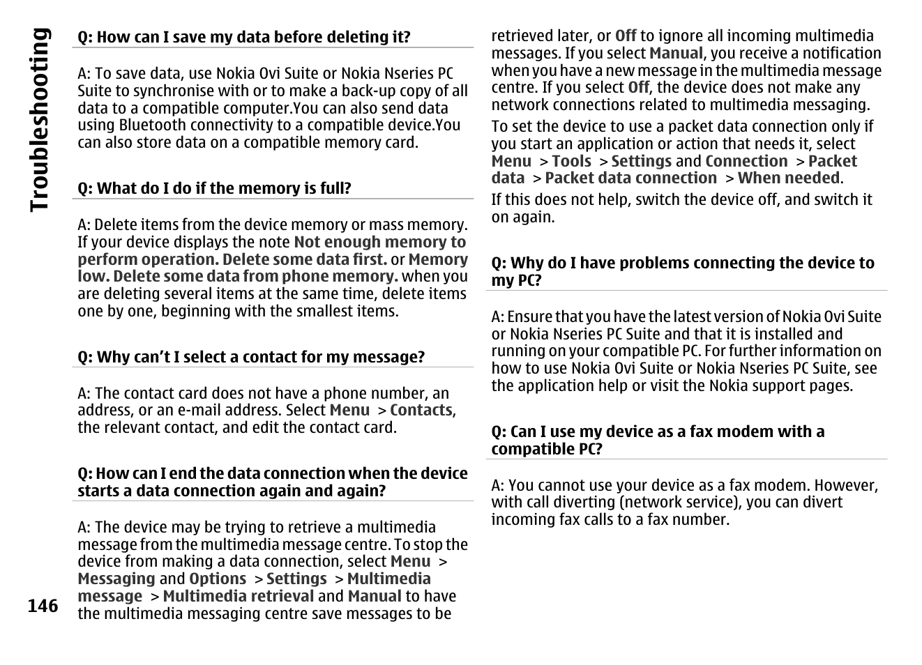 Troubl es hooti ng | Nokia MOBILE PHONE N86 User Manual | Page 146 / 159