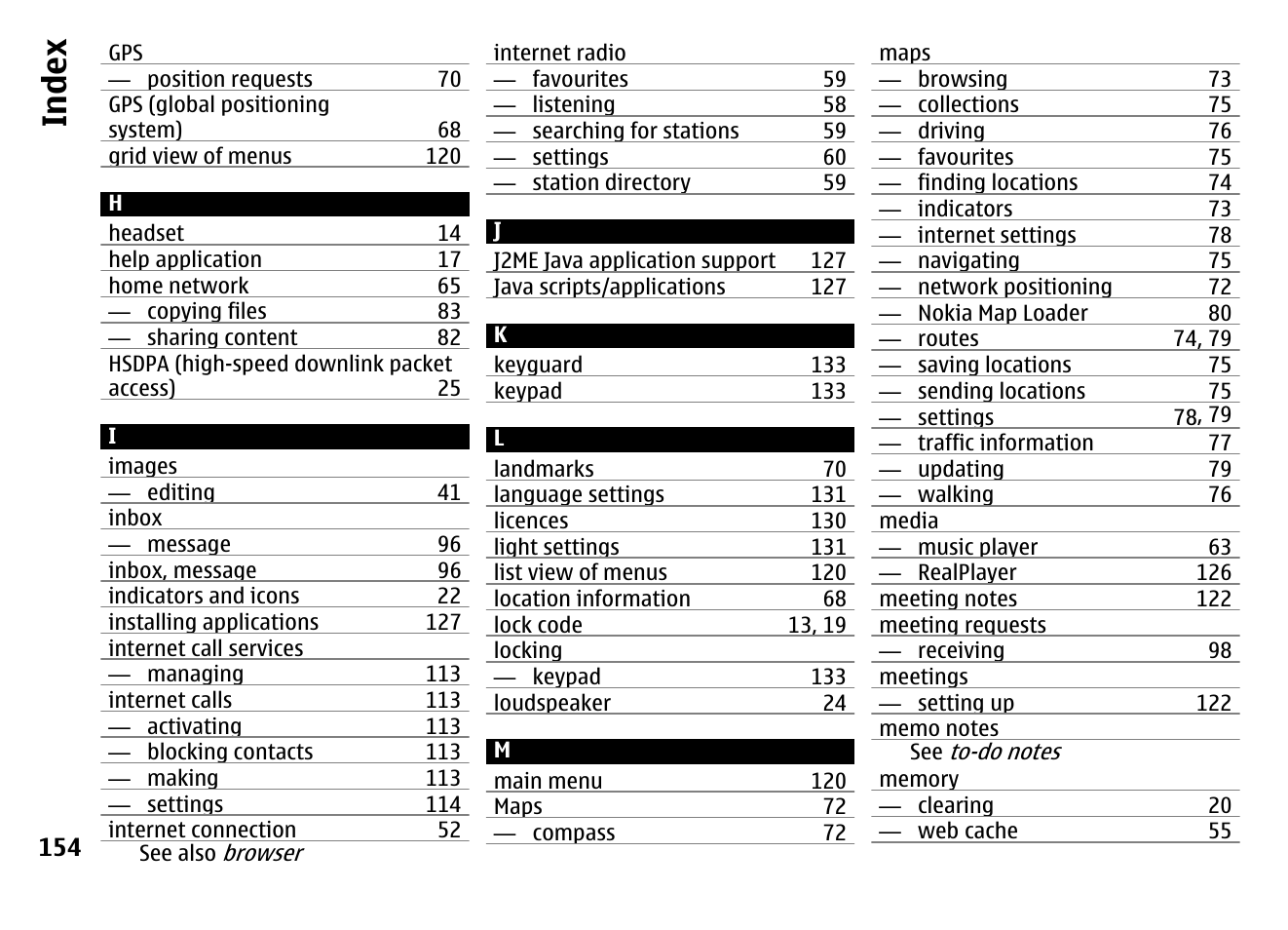 Index | Nokia MOBILE PHONE N86 User Manual | Page 154 / 159