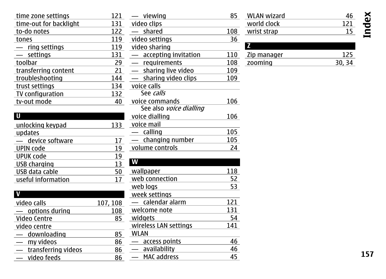 Index | Nokia MOBILE PHONE N86 User Manual | Page 157 / 159