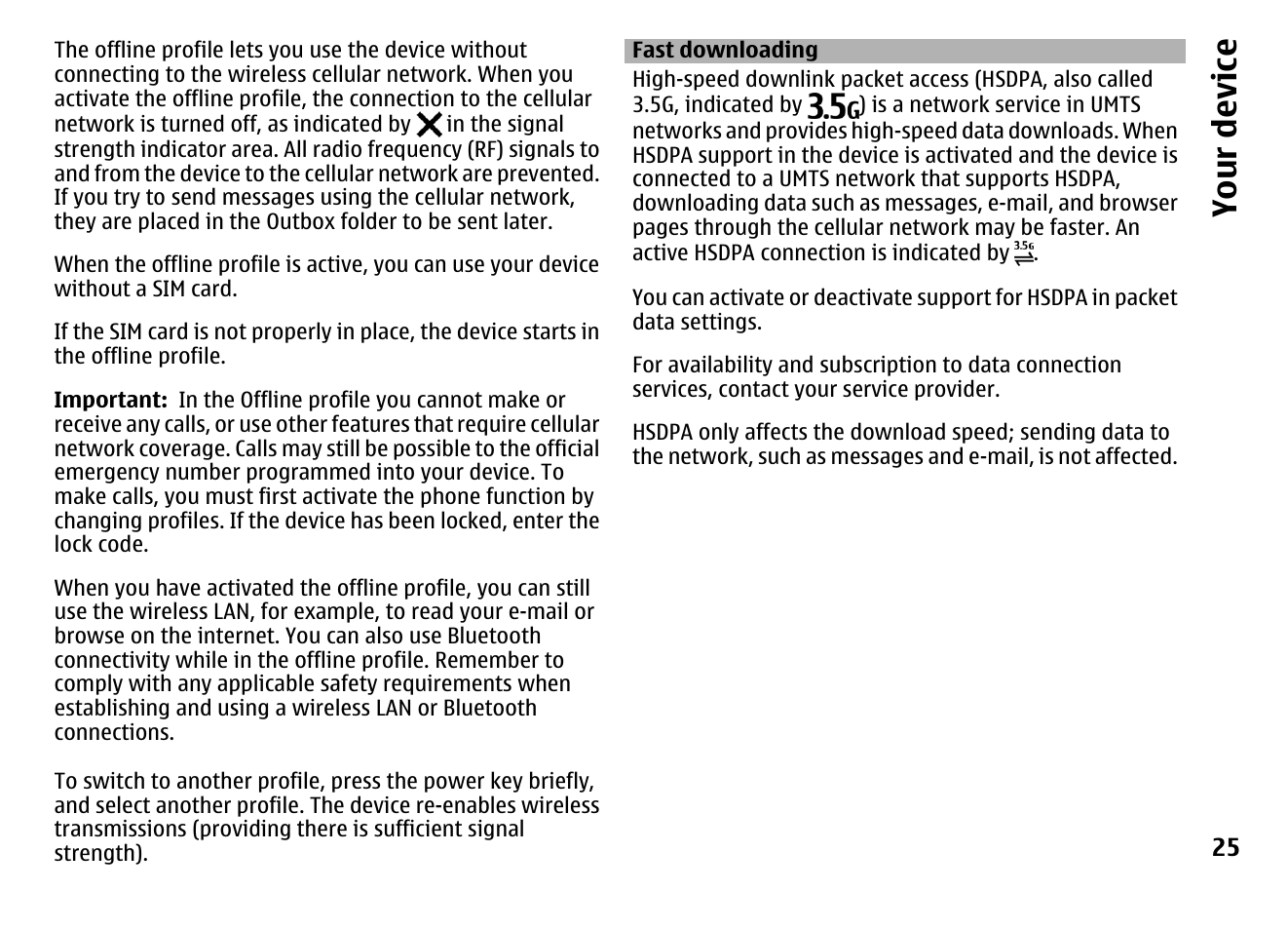 Fast downloading, Your device | Nokia MOBILE PHONE N86 User Manual | Page 25 / 159