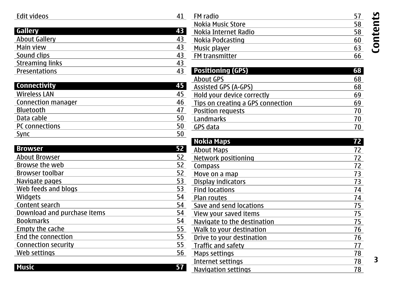 Co nte nts | Nokia MOBILE PHONE N86 User Manual | Page 3 / 159
