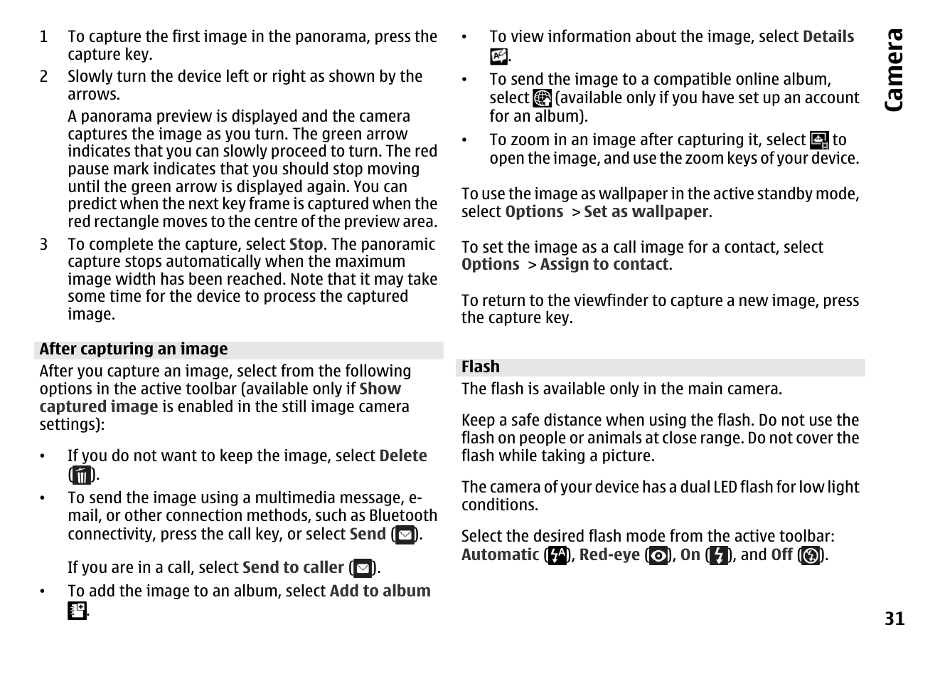 After capturing an image, Flash, Ca mera | Nokia MOBILE PHONE N86 User Manual | Page 31 / 159