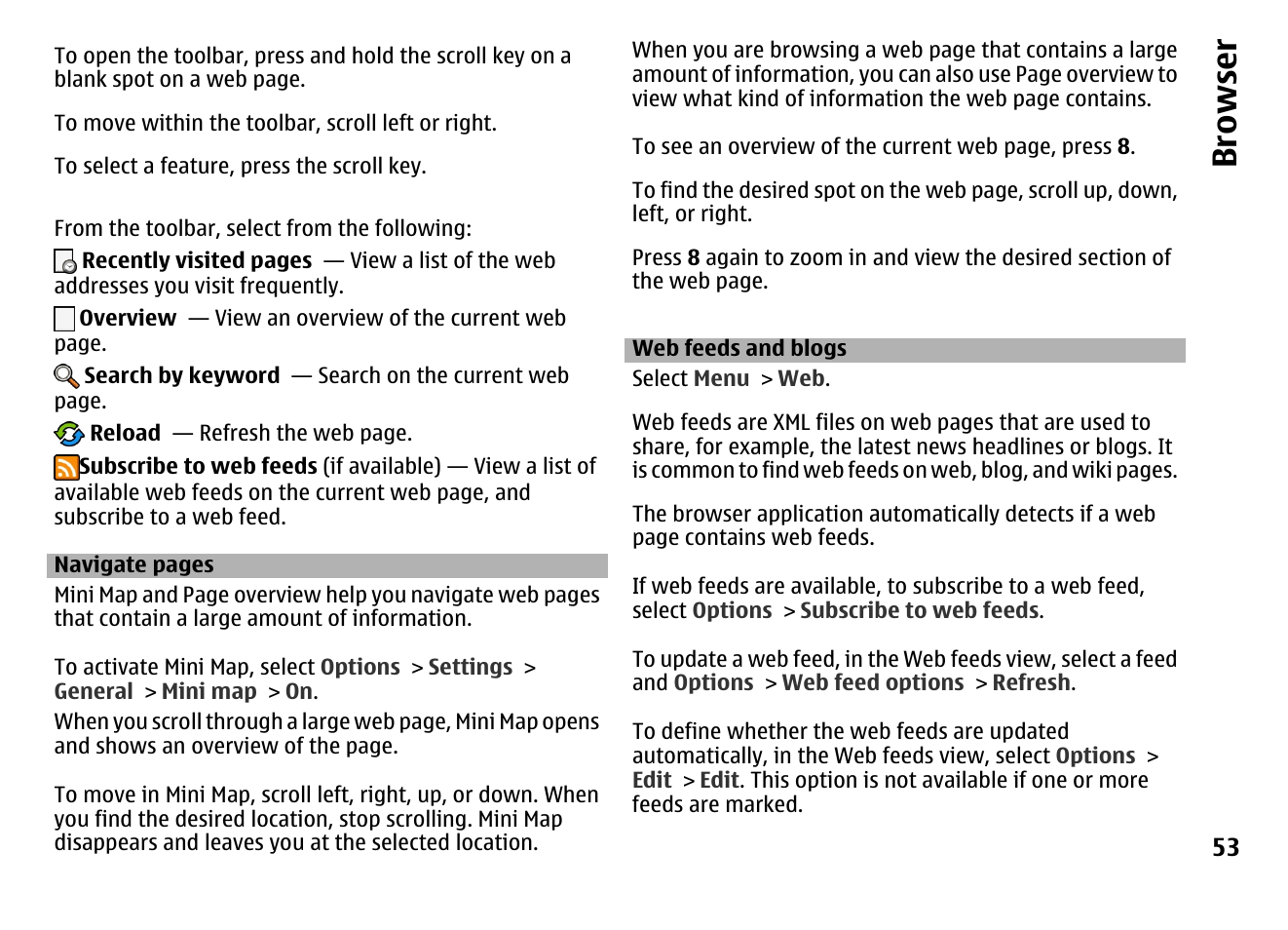 Web feeds and blogs, Browser | Nokia MOBILE PHONE N86 User Manual | Page 53 / 159