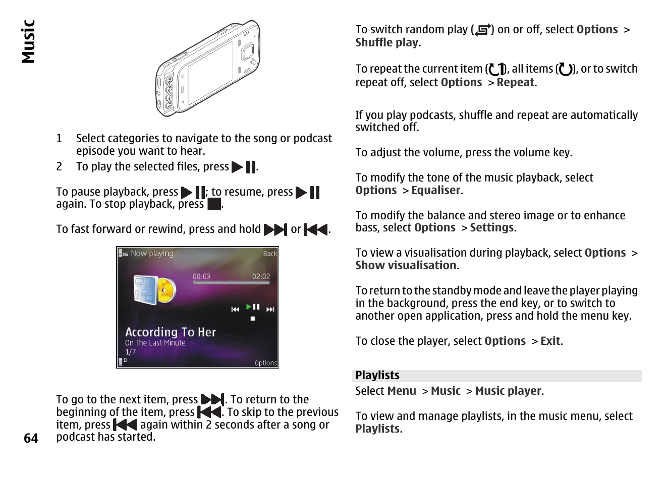 Playlists, Music | Nokia MOBILE PHONE N86 User Manual | Page 64 / 159