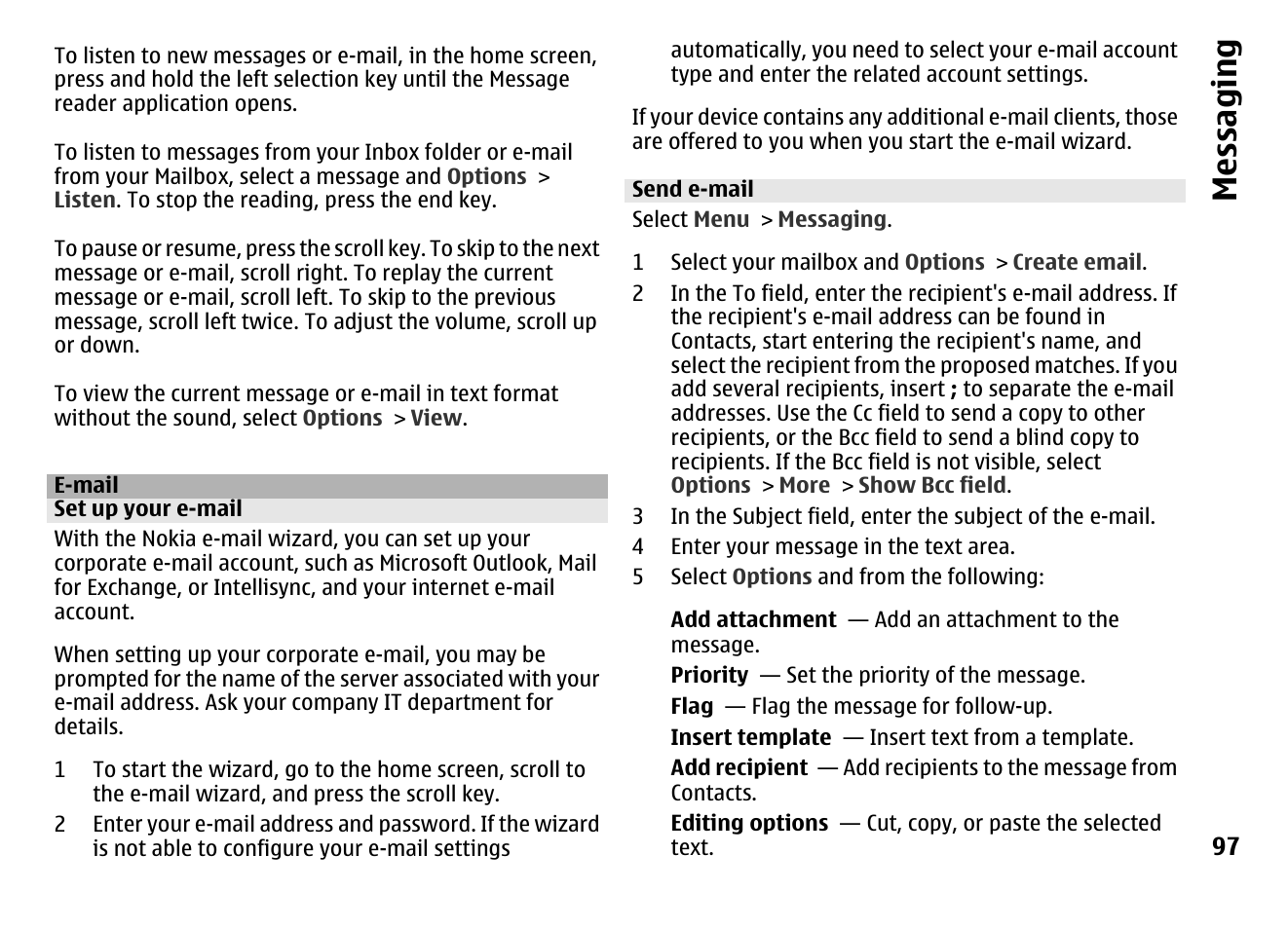 E-mail, Set up your e-mail, Send e-mail | Messaging | Nokia MOBILE PHONE N86 User Manual | Page 97 / 159