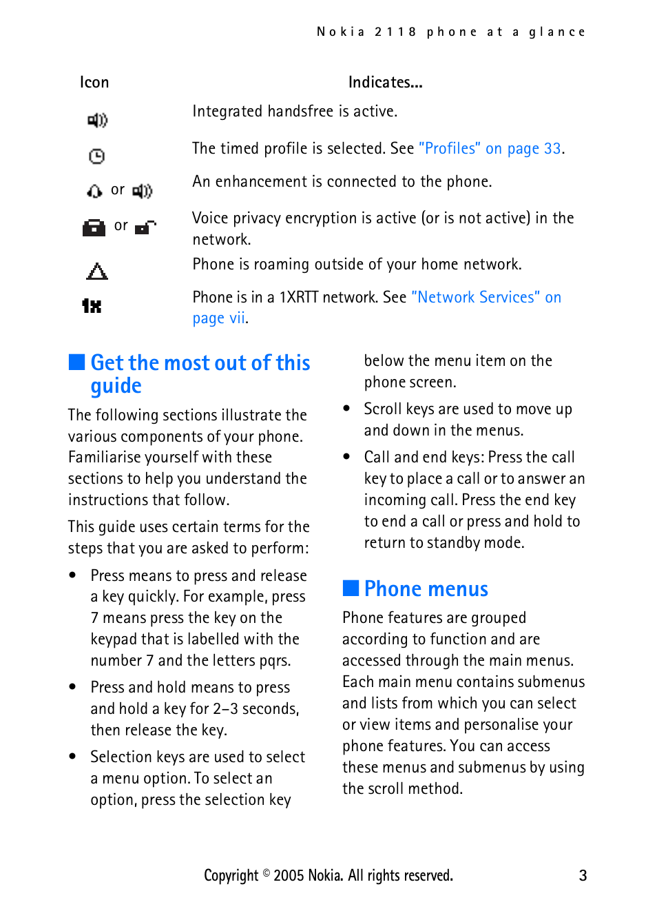 Get the most out of this guide, Phone menus, Get the most out of this guide phone menus | Nokia 2118 User Manual | Page 11 / 77