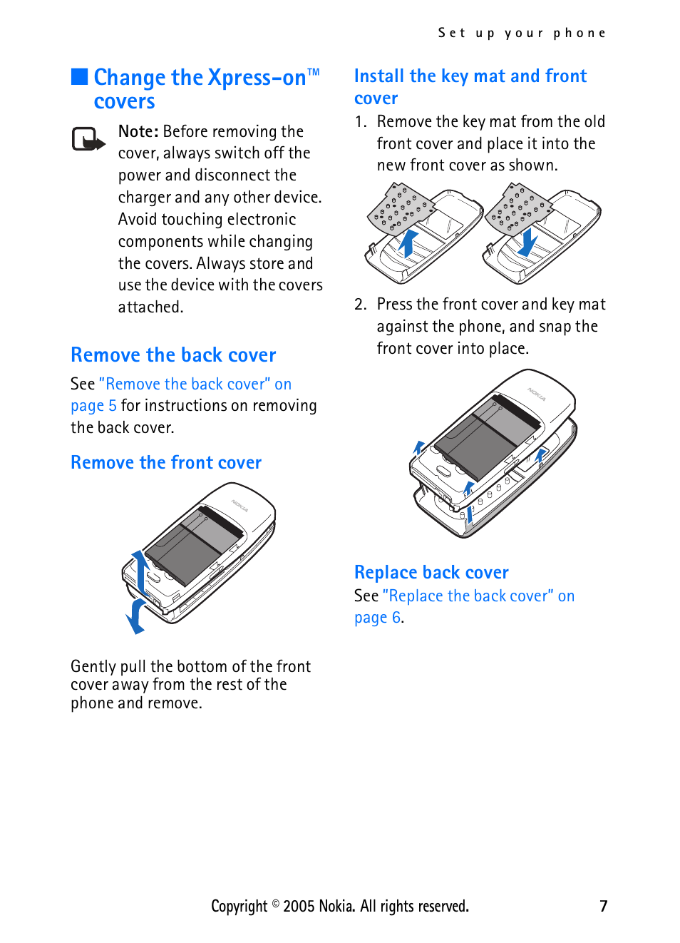 Change the xpress-on™ covers, Remove the back cover | Nokia 2118 User Manual | Page 15 / 77