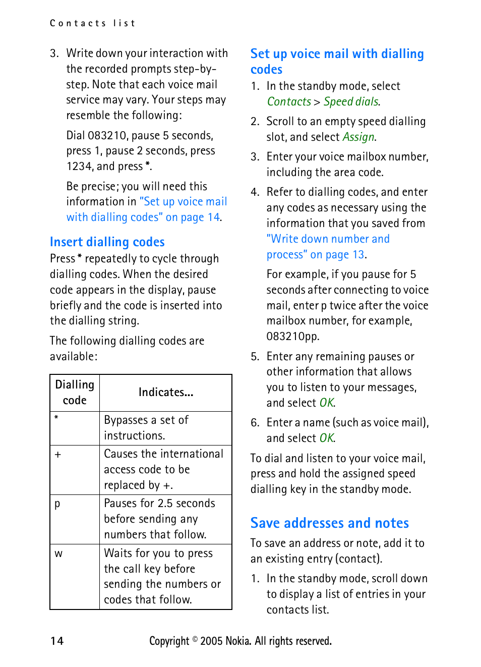 Save addresses and notes | Nokia 2118 User Manual | Page 22 / 77