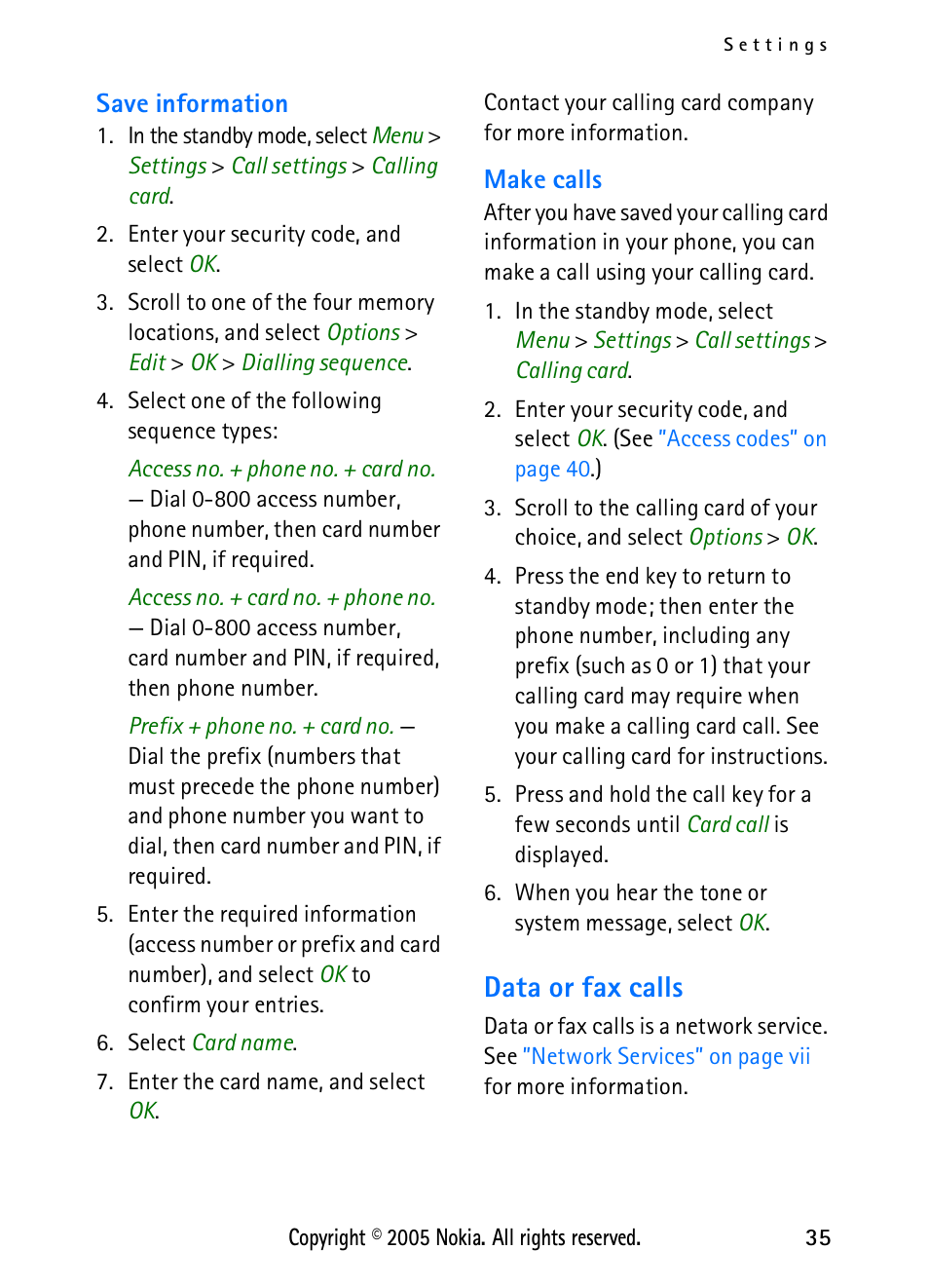 Data or fax calls | Nokia 2118 User Manual | Page 43 / 77