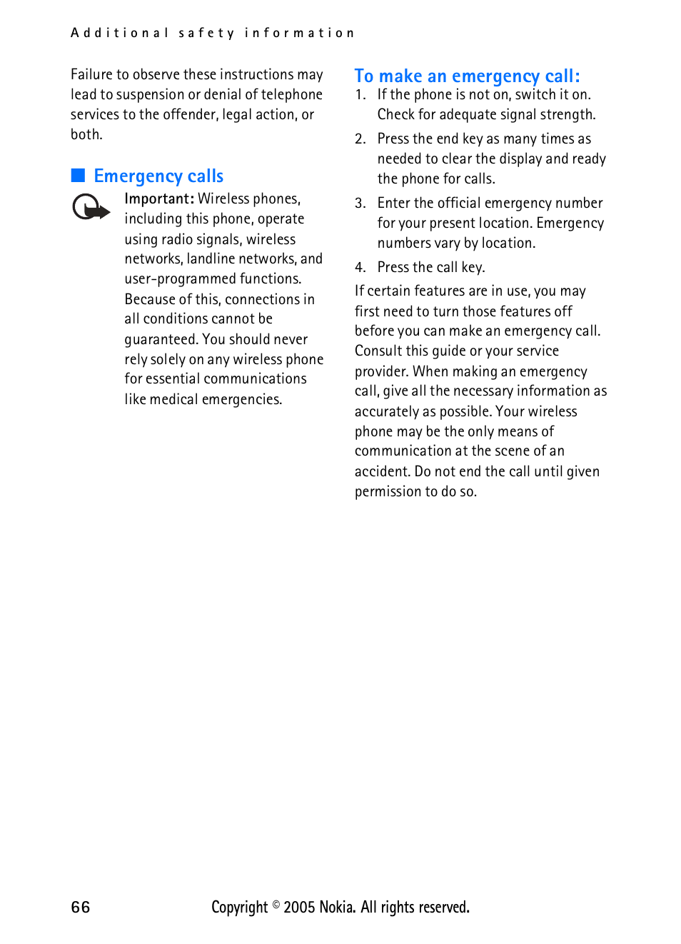 Emergency calls | Nokia 2118 User Manual | Page 74 / 77