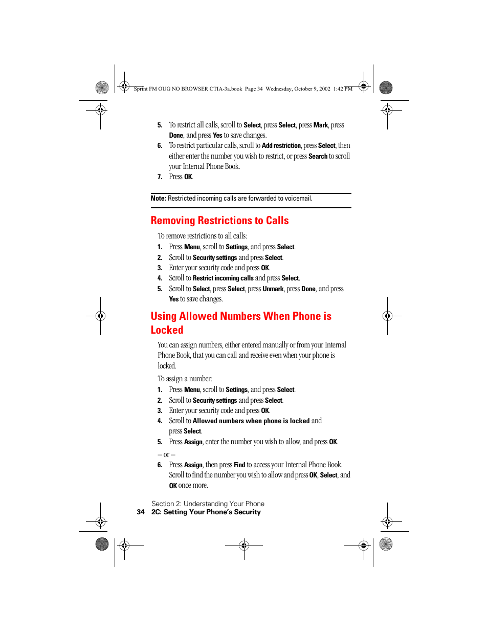 Removing restrictions to calls, Using allowed numbers when phone is locked | Nokia 3585 User Manual | Page 40 / 144