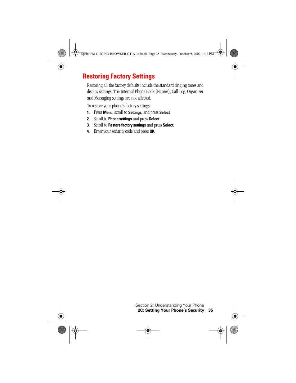 Restoring factory settings | Nokia 3585 User Manual | Page 41 / 144