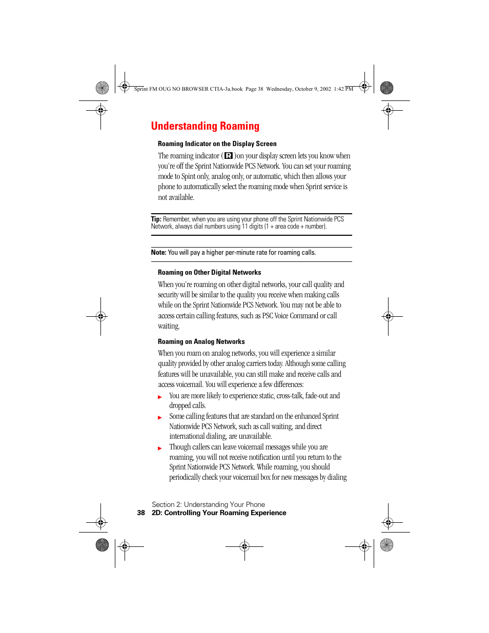 Understanding roaming, Roaming indicator on the display screen, Roaming on other digital networks | Roaming on analog networks | Nokia 3585 User Manual | Page 44 / 144