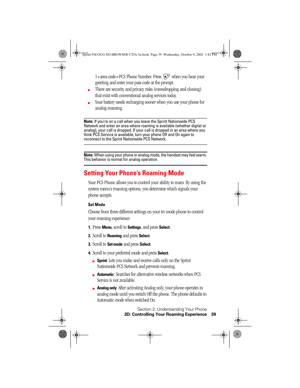 Setting your phone’s roaming mode, Set mode | Nokia 3585 User Manual | Page 45 / 144