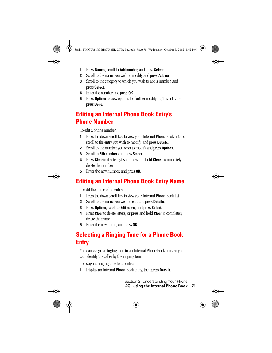 Editing an internal phone book entry name, Selecting a ringing tone for a phone book entry | Nokia 3585 User Manual | Page 71 / 144