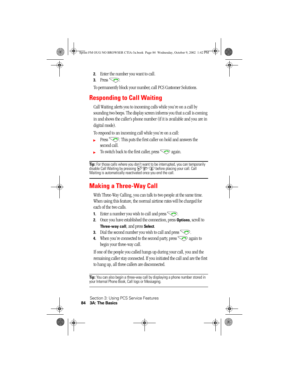 Responding to call waiting, Making a three-way call | Nokia 3585 User Manual | Page 90 / 144