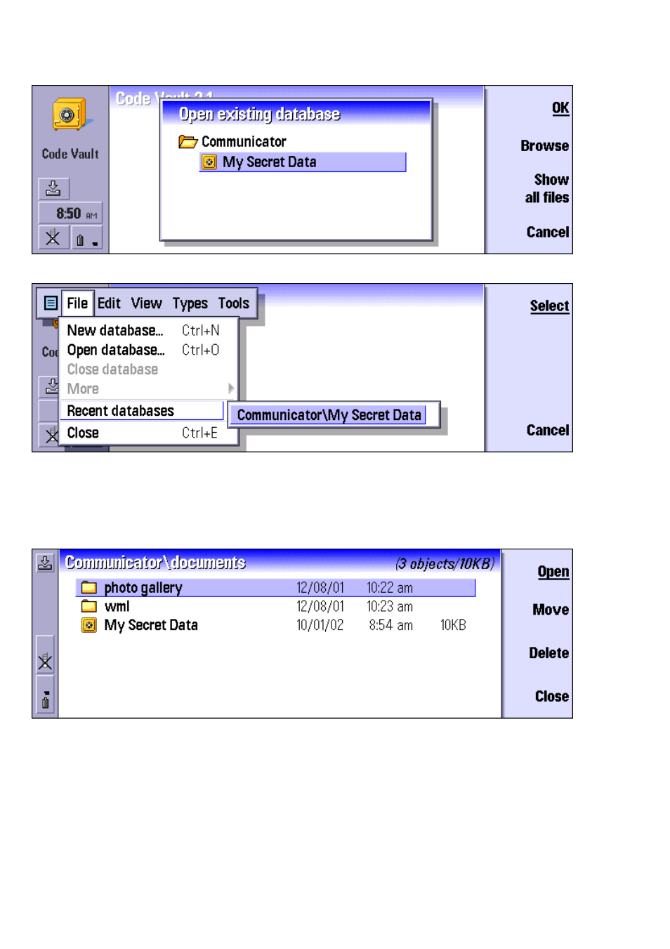 Database, categories, types and records | Nokia Code Vault for the Nokia 9210/9290 Communicator 9210/9290 User Manual | Page 5 / 11