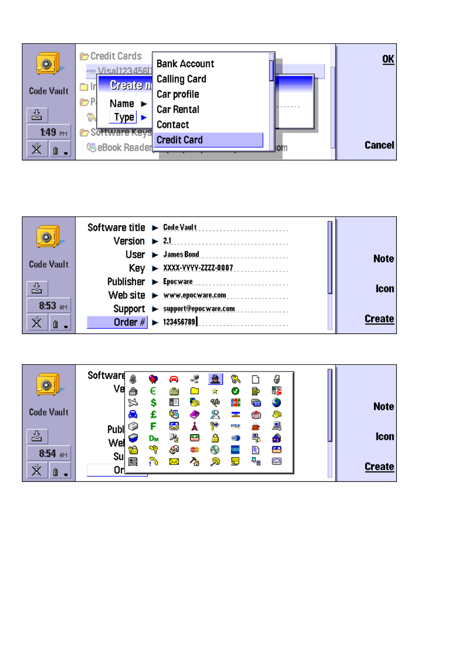 Adding a new record | Nokia Code Vault for the Nokia 9210/9290 Communicator 9210/9290 User Manual | Page 7 / 11