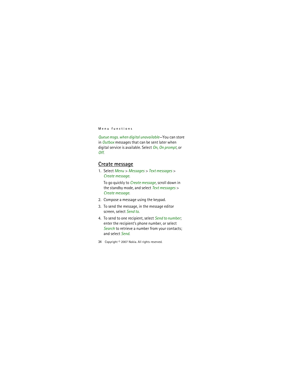 Create message | Nokia 2505 User Manual | Page 34 / 92