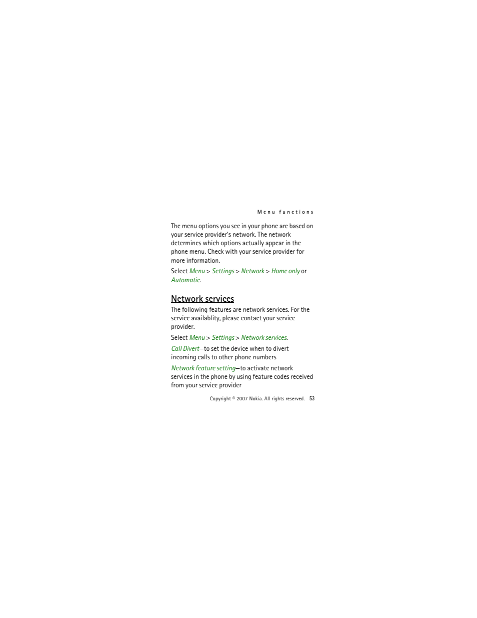 Network services | Nokia 2505 User Manual | Page 53 / 92