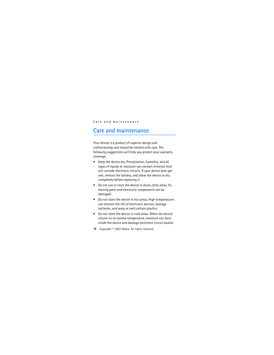 Care and maintenance | Nokia 2505 User Manual | Page 78 / 92