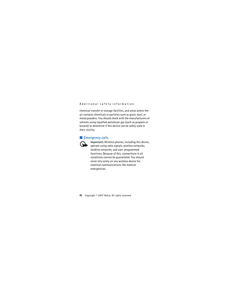 Emergency calls | Nokia 2505 User Manual | Page 86 / 92