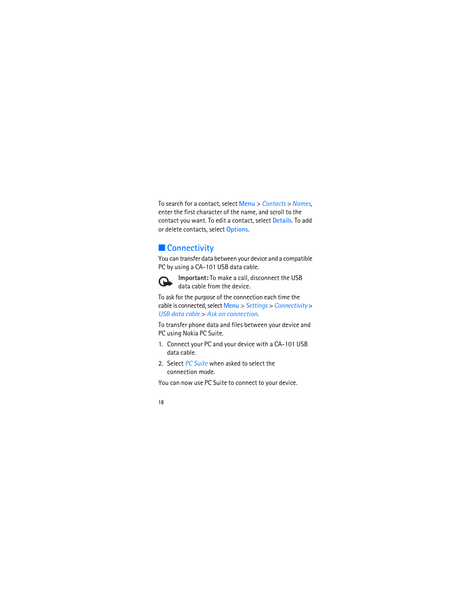 Connectivity | Nokia 1606 9207732 User Manual | Page 19 / 81