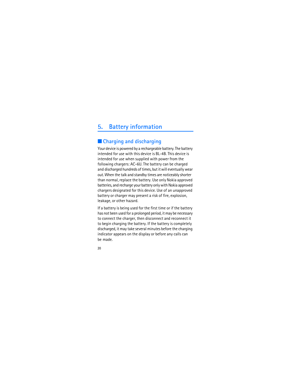 Battery information, Charging and discharging | Nokia 1606 9207732 User Manual | Page 21 / 81