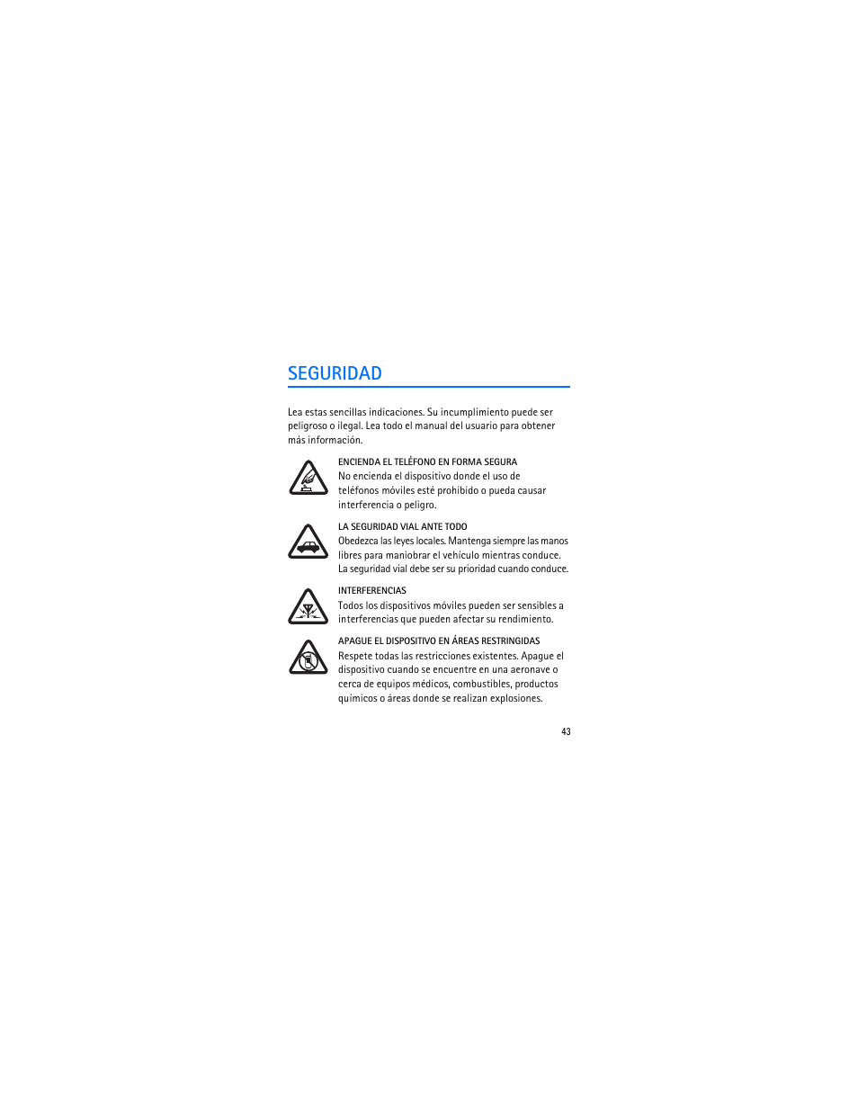 Seguridad | Nokia 1606 9207732 User Manual | Page 44 / 81