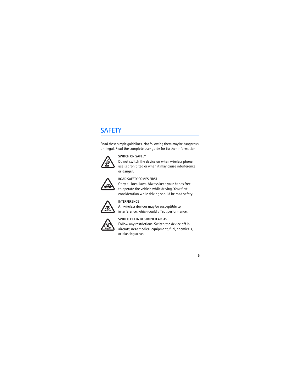 Safety | Nokia 1606 9207732 User Manual | Page 6 / 81