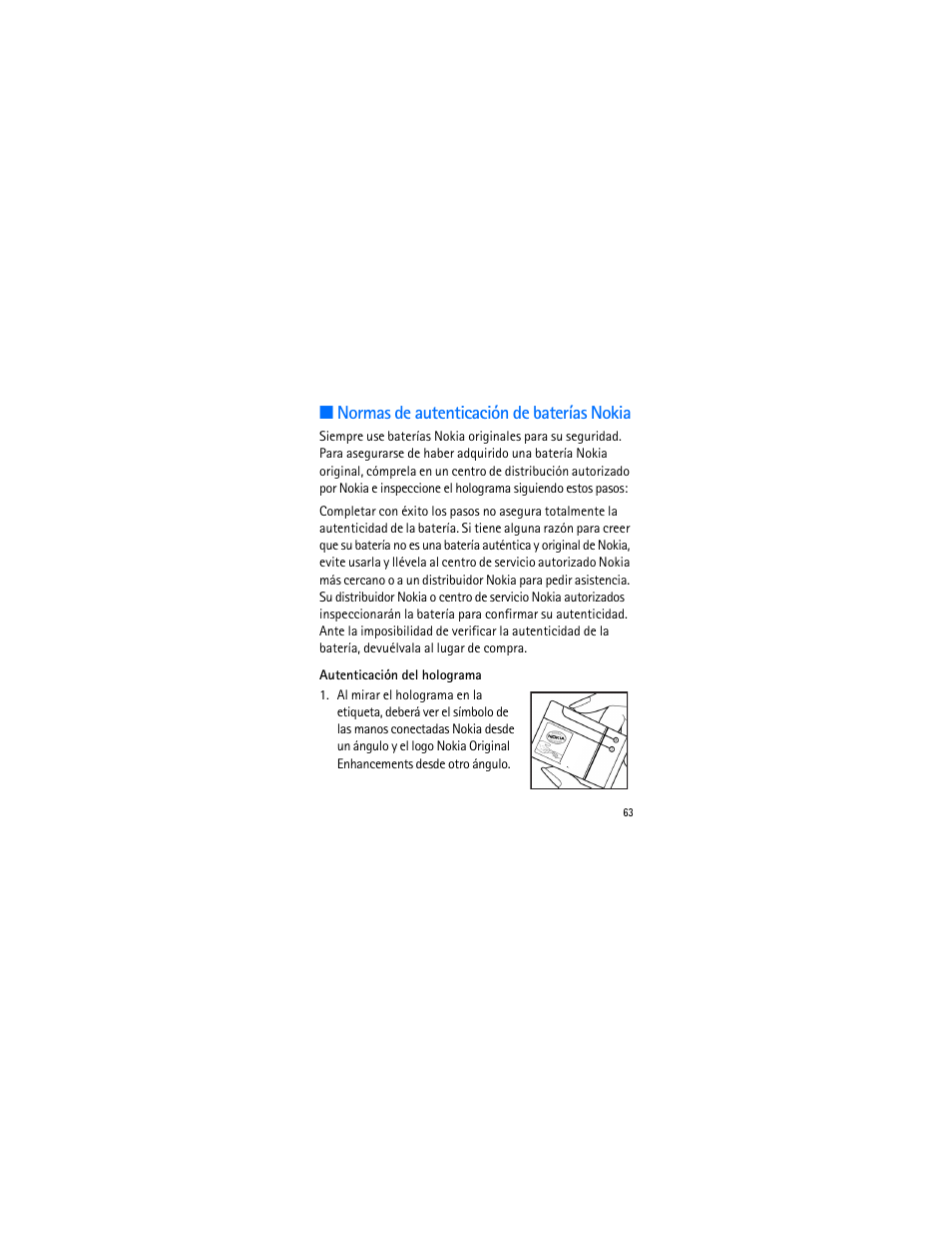 Normas de autenticación de baterías nokia | Nokia 1606 9207732 User Manual | Page 64 / 81