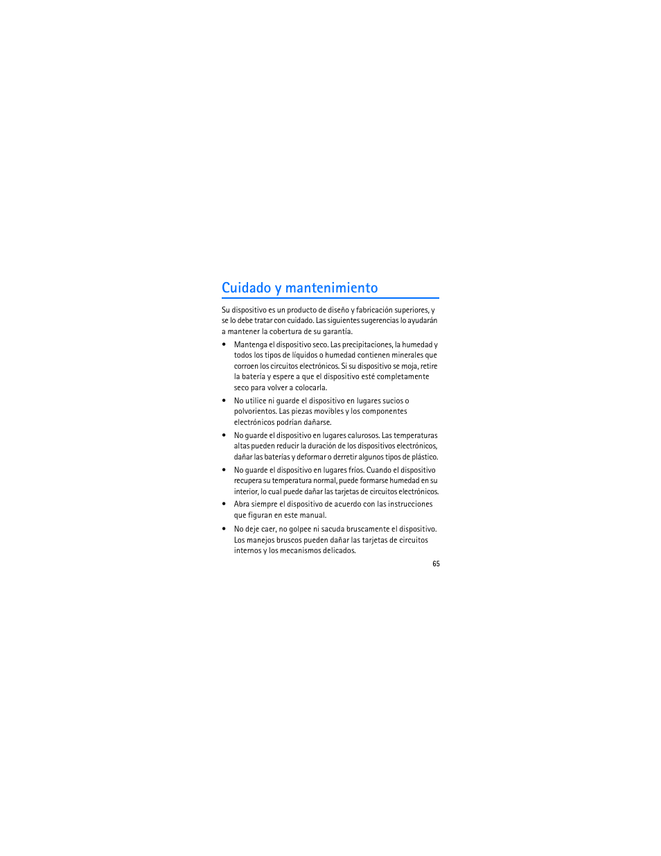 Cuidado y mantenimiento | Nokia 1606 9207732 User Manual | Page 66 / 81