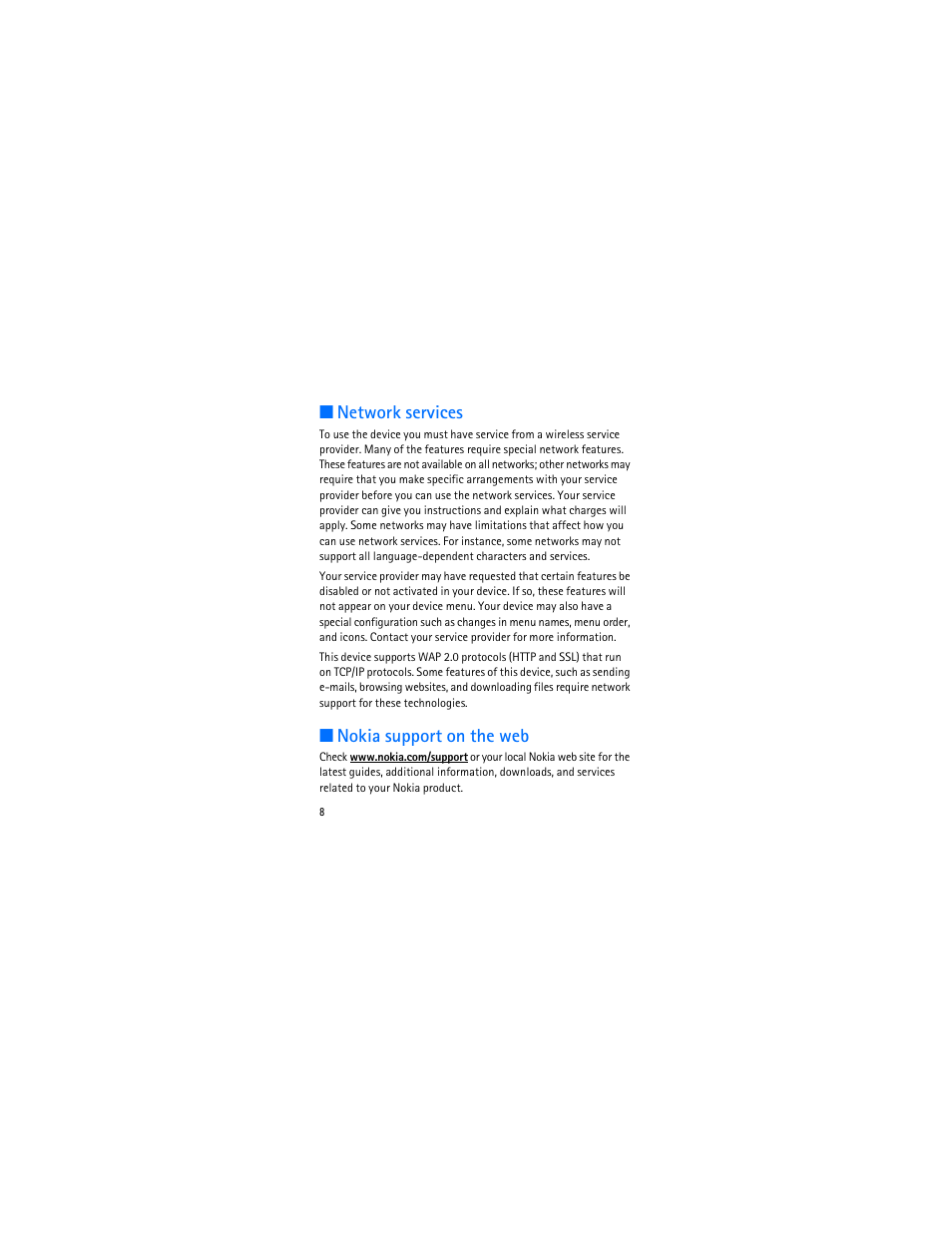 Network services, Nokia support on the web | Nokia 1606 9207732 User Manual | Page 9 / 81