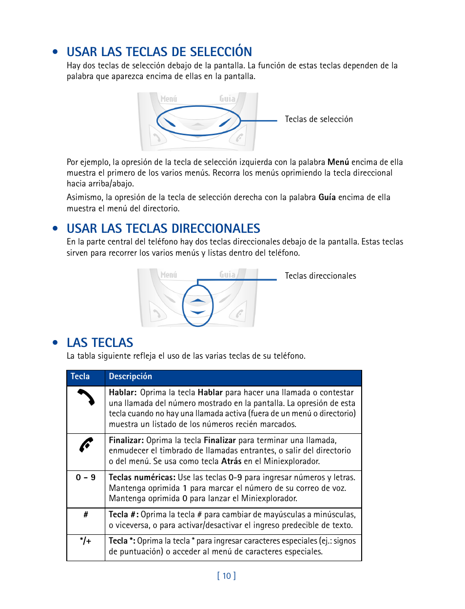 Usar las teclas de selección, Usar las teclas direccionales, Las teclas | Nokia 2270 User Manual | Page 115 / 201