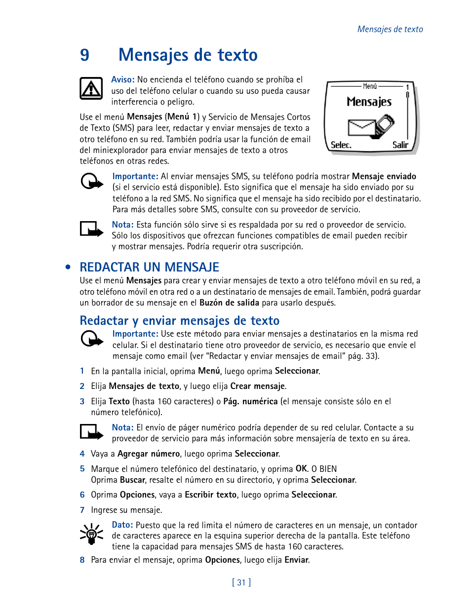 9 mensajes de texto, Redactar un mensaje, 9mensajes de texto | Redactar y enviar mensajes de texto | Nokia 2270 User Manual | Page 136 / 201