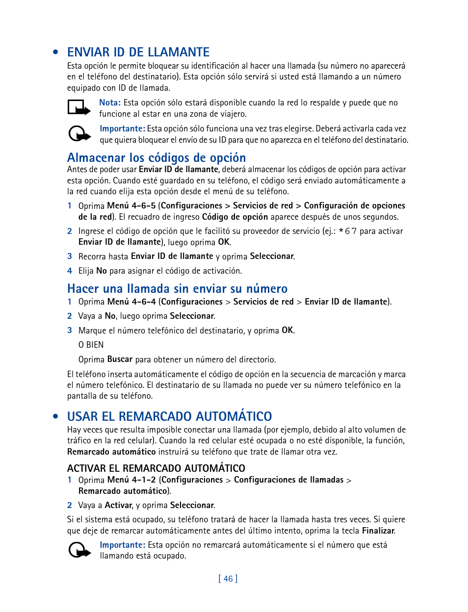 Enviar id de llamante, Usar el remarcado automático, Almacenar los códigos de opción | Hacer una llamada sin enviar su número | Nokia 2270 User Manual | Page 151 / 201