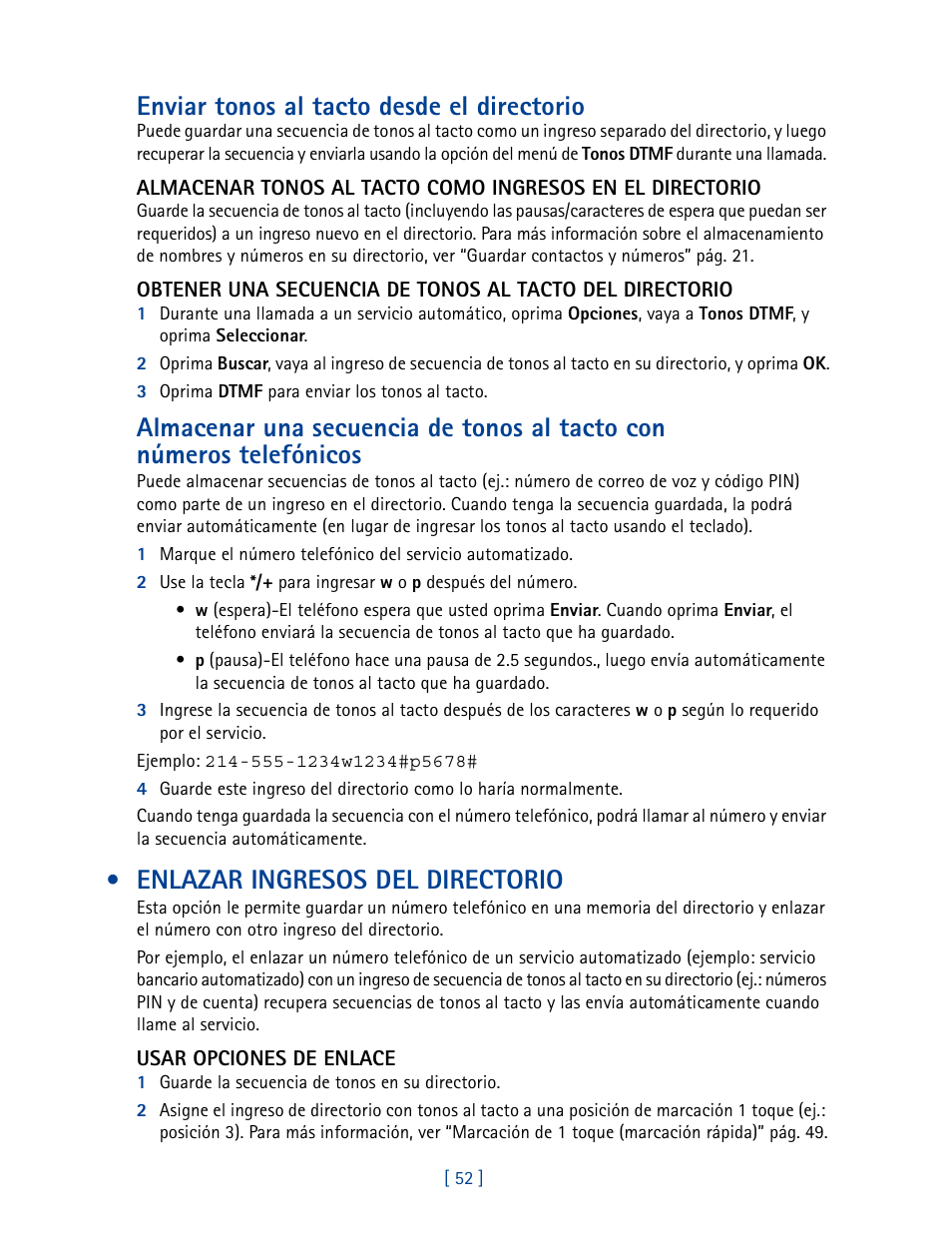 Enlazar ingresos del directorio, Enviar tonos al tacto desde el directorio | Nokia 2270 User Manual | Page 157 / 201