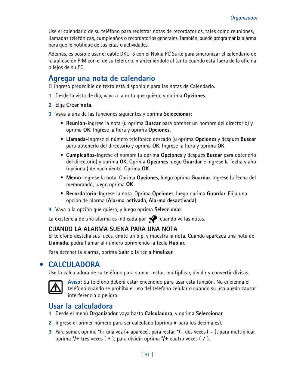 Calculadora, Agregar una nota de calendario, Usar la calculadora | Nokia 2270 User Manual | Page 166 / 201