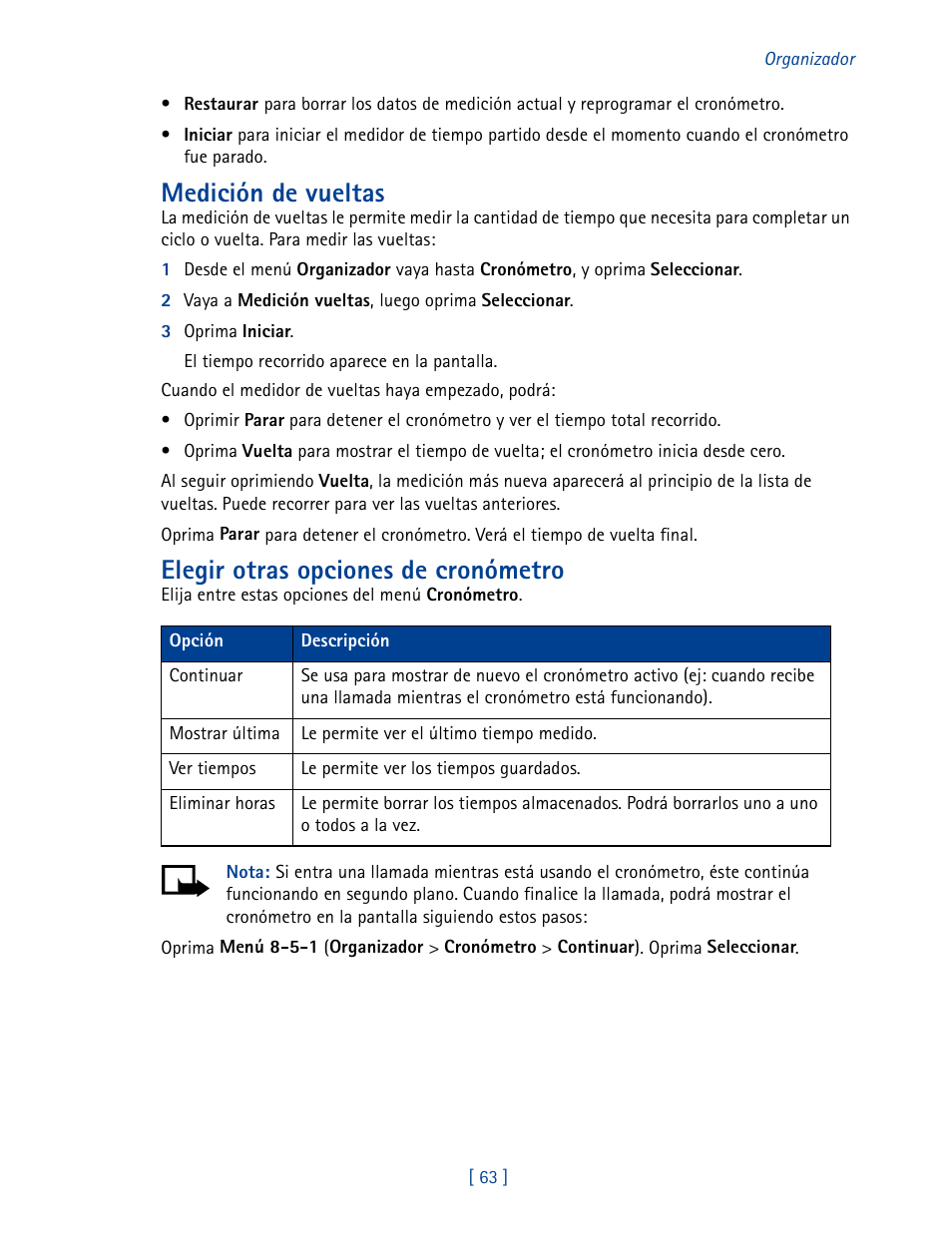 Medición de vueltas, Elegir otras opciones de cronómetro | Nokia 2270 User Manual | Page 168 / 201