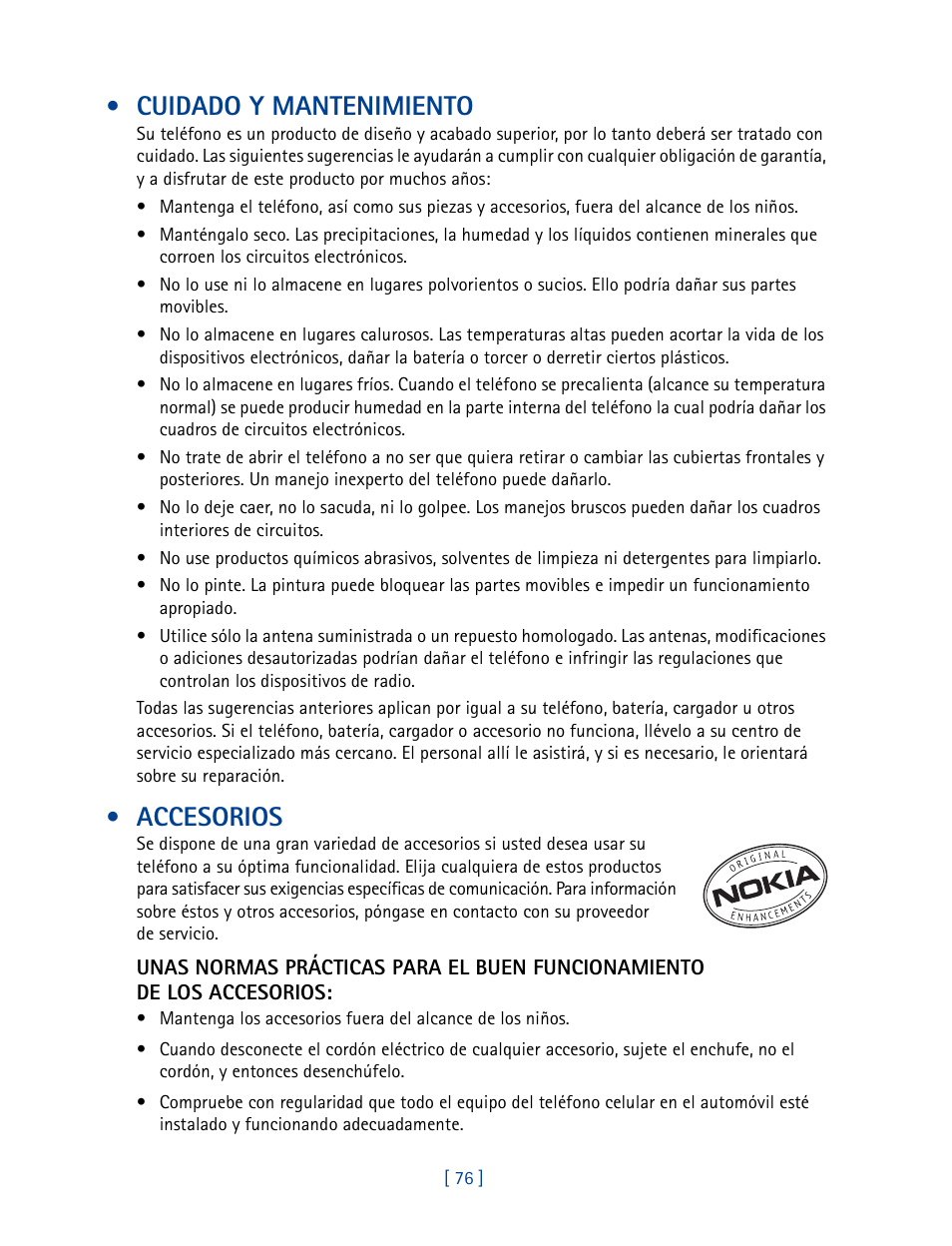 Cuidado y mantenimiento, Accesorios | Nokia 2270 User Manual | Page 181 / 201