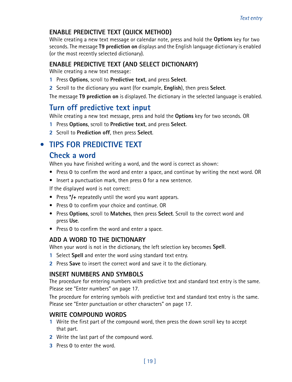 Tips for predictive text, Turn off predictive text input, Tips for predictive text check a word | Nokia 2270 User Manual | Page 24 / 201