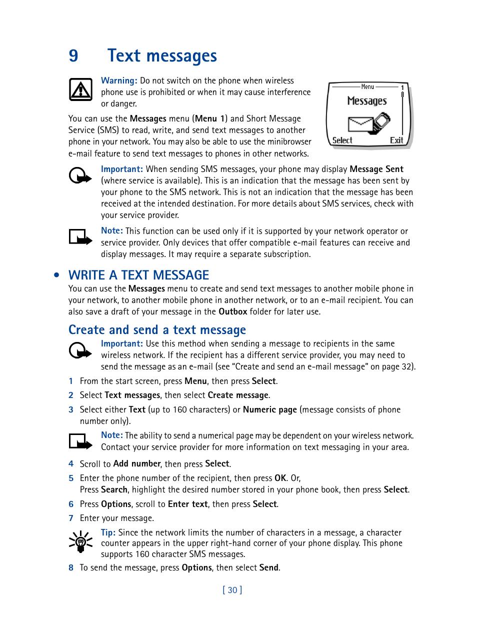 9 text messages, Write a text message, 9text messages | Create and send a text message | Nokia 2270 User Manual | Page 35 / 201