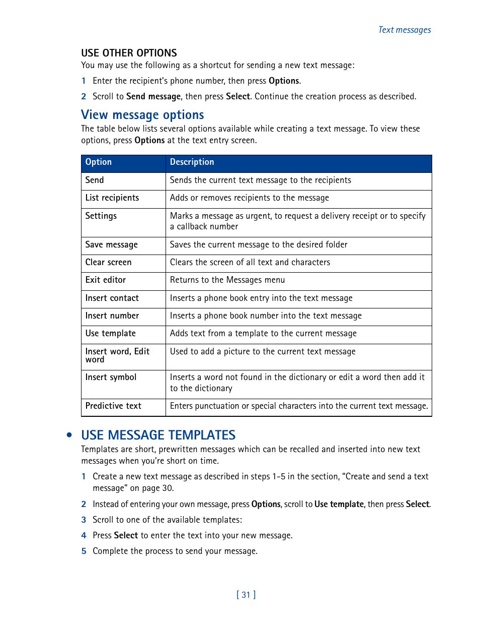 Use message templates, View message options | Nokia 2270 User Manual | Page 36 / 201