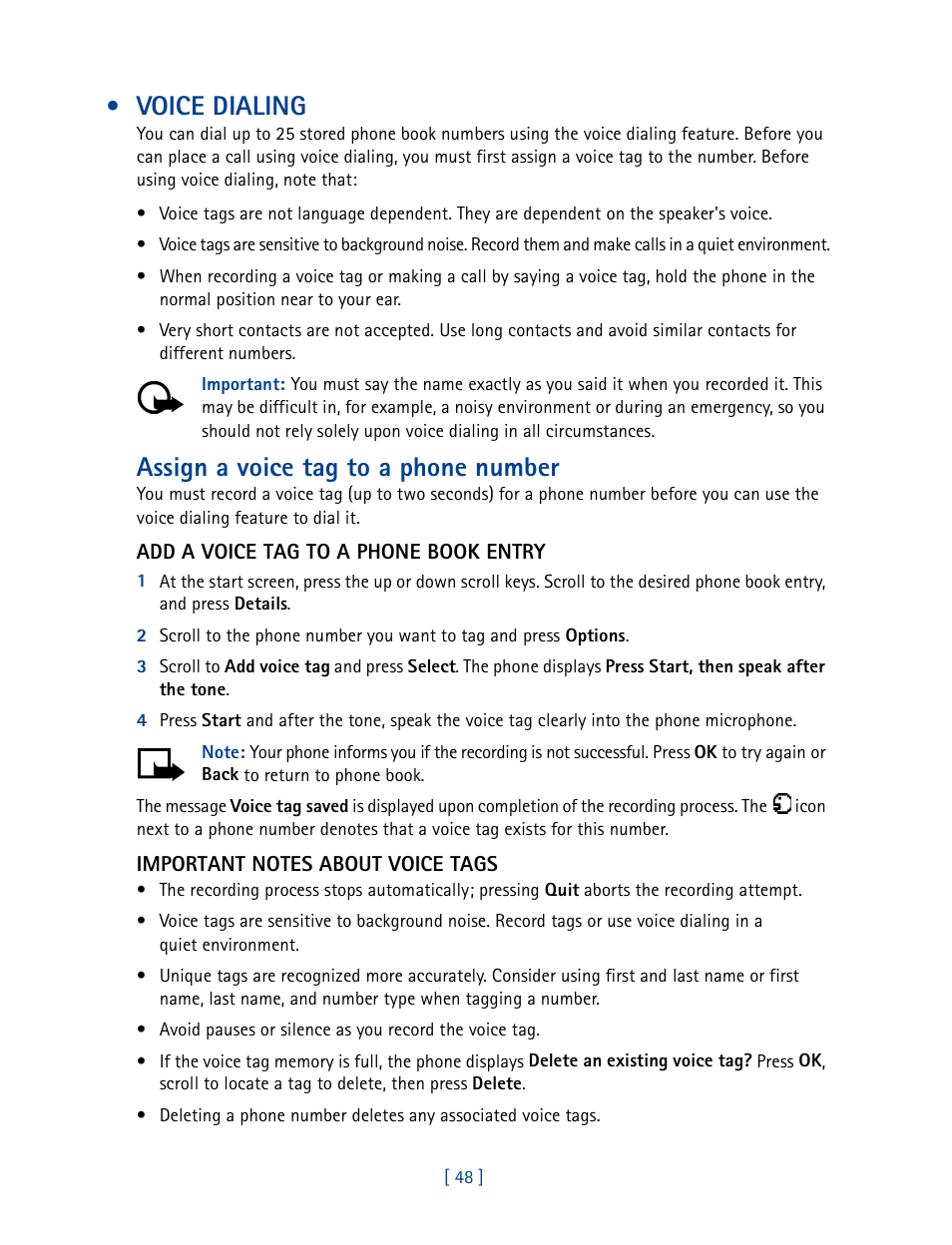 Voice dialing, Assign a voice tag to a phone number | Nokia 2270 User Manual | Page 53 / 201