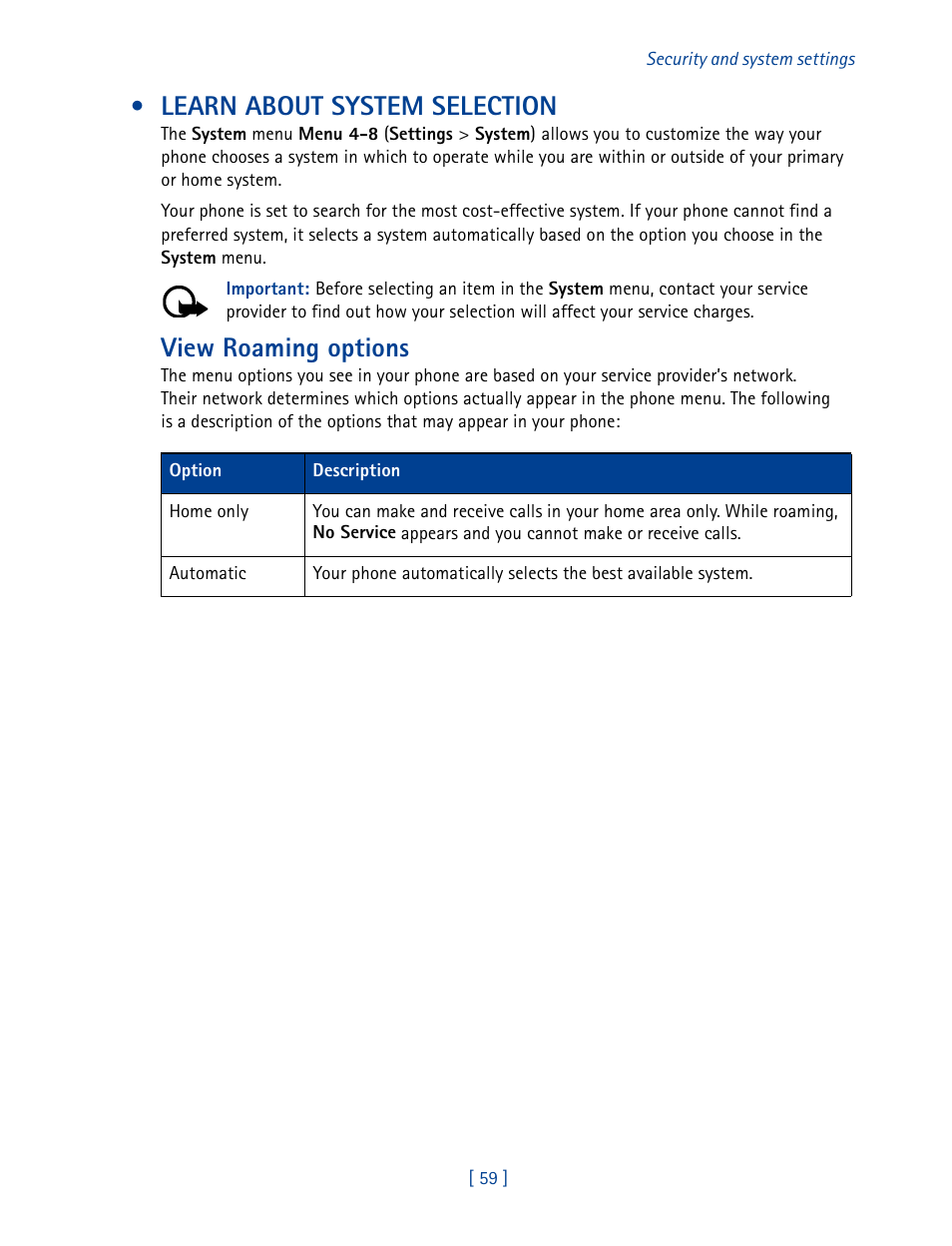 Learn about system selection, View roaming options | Nokia 2270 User Manual | Page 64 / 201